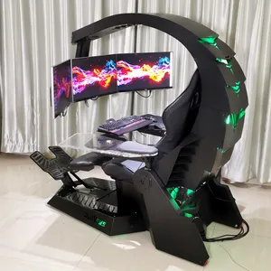 Silla gamer stasiun kerja nol gravitasi, kursi gaming lampu LED RGB predator melalui kokpit