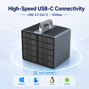 Box Esterno per 10 Dischi Rigidi SATA III, 10Gbps USB3.2 Type-C, per HDD/SSD da 2.5/3.5 Pollici, Case in Alluminio ad Alta Capacità - Product Image 3