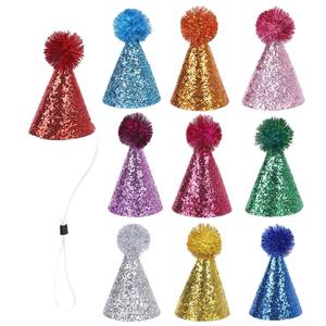Chapeau de fête pour chat, festival, anniversaire, décoration de fête pour chien, paillettes, boule de fourrure colorée, polyester - Product Image 5