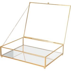 Hiện Đại Sang Trọng Vàng Brass Đóng Khung Thủy Tinh Đồ Trang Sức Lưu Trữ <span class=keywords><strong>Box</strong></span> Organizer Với Nắp Đôi Cho Ép Hoa Thủy Tinh Hộp Trang Trí - Product Image 1