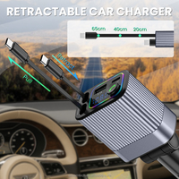 Chargeur de voiture rétractable avec voltmètre, émetteur FM Bluetooth 5.3 et double charge rapide PD 20W, adaptateur de voiture multiport 6-en-1