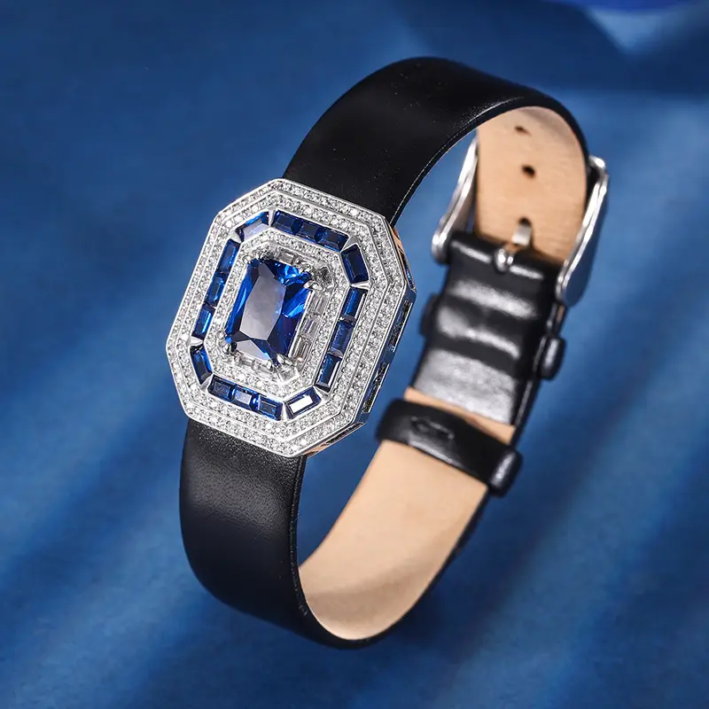 Groothandel Mode 925 Sterling Zilver Pu Leer Blauw Spinel Vierkant Zirkoon 925 Zilveren Mode Sieraden Sieraden Sets