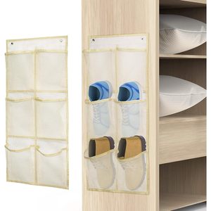 Organizador de zapatos colgante, paquete de 2, 33x15x85cm, almacenamiento montado en la pared para zapatillas, organizador de armario detrás de la puerta, color beige - Product Image 1