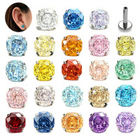 Boucles d'oreilles cartilage Freya en titane ASTM F136 coloré avec zircon 5A taille rose, hypoallergéniques, bijoux de piercing labret