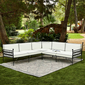 Ensemble sectionnel de canapé en aluminium d'extérieur moderne FERLY en <span class=keywords><strong>bois</strong></span> <span class=keywords><strong>et</strong></span> tissu avec style français pour les repas d'hôtel <span class=keywords><strong>et</strong></span> le patio du jardin - Product Image 1