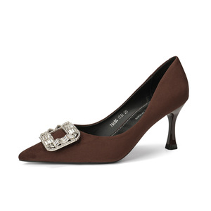Zapatos de Mujer Formales 7666C-172, Tacones de Aguja con Punta Puntiaguda, Decoración de Pedrería, Tacón Alto, Gamuza Marrón - Product Image 5