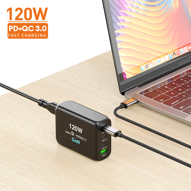 120W 100W PD QC Gan 4 Port Usb Type C Fast Travel Adapter Wall Charger With US/UK/EU/AU/KR Plugs for Phone Tablets and Laptops