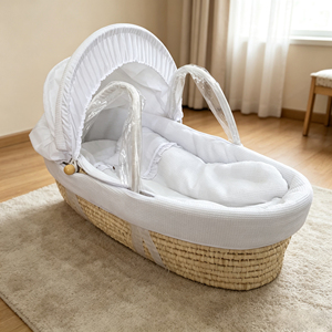 Panier de Moïse tissé à la main pour bébé, <span class=keywords><strong>lit</strong></span> portable avec matelas en éponge douce, coussin textile et cadre de support - Product Image 6