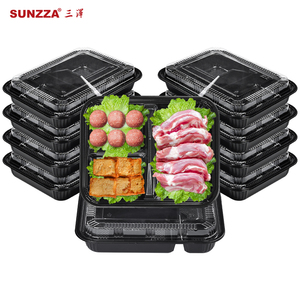 Sunzza 36Oz Rechthoek Zwart Pp Hot Pot <span class=keywords><strong>Food</strong></span> Grade Afhaal-Out Voor Het Verpakken Van Maaltijdvoorbereidingscontainers 3 Compartimenten Voedselopslag - Product Image 1