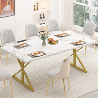 Table à manger en MDF avec base en marbre personnalisée OEM, pieds réglables et base robuste pour une utilisation quotidienne à la maison en famille