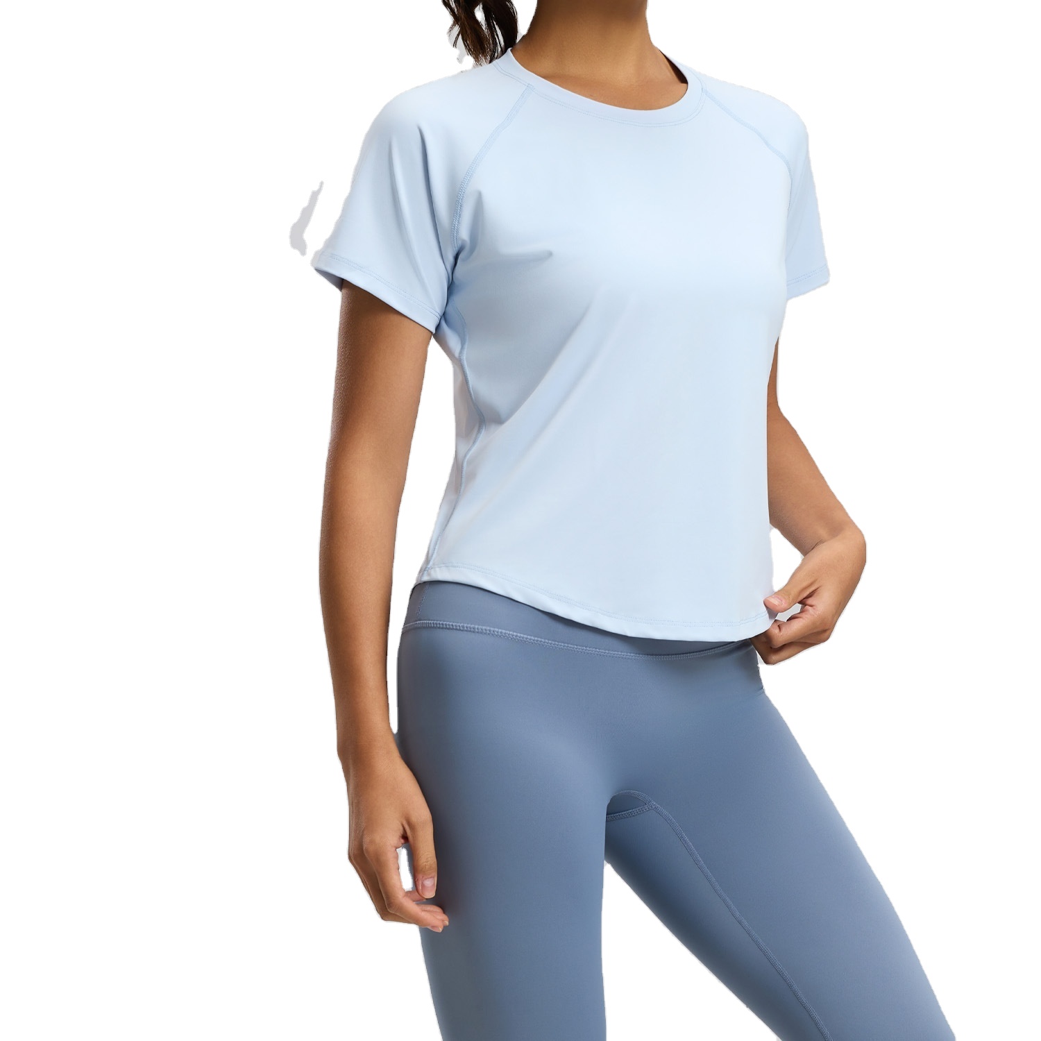 New Loose Mesh Spandex/Polyester Seamless Yoga Short-sleeve Breathable Solid Pattern Front Logo Women Summer Running T-shirt