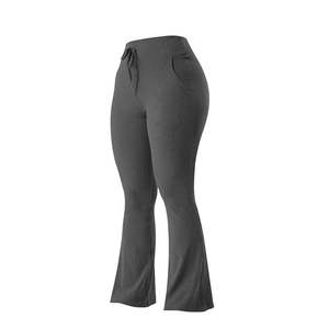 Pantalons de yoga d'entraînement respirants à jambes larges taille mi-haute en tissu autre à carreaux pour femmes grandes tailles - Product Image 2