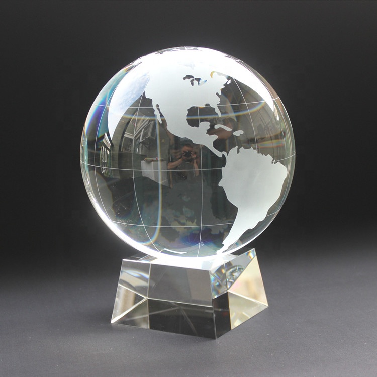 CHH 95520 80 mm Etched Crystal World Globe On Square Shaped Base Clear CHH 95520 80 mm Etched Crystal World Globe On Square Shaped Base Clear
