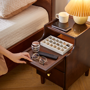 Comodino in Legno Massello con Due Cassetti Estraibili, Tavolino da Letto e Tavolino Laterale per Divano - Product Image 4