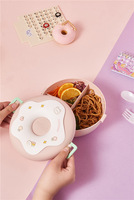 Boîte à lunch mignonne en forme de donut, grande capacité, 3 compartiments, compatible micro-ondes, portable pour étudiants et bébés, en PP, motif dessin animé