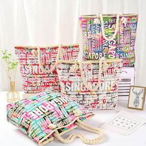 Bolso de playa de lona grande para mujer, bolsa de viaje con estampado de letras personalizadas, Tailandia, Singapur, venta al por mayor - Product Image 2