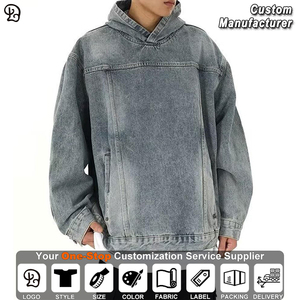 Benutzer definierte Hersteller Casual Denim Hoodies Jacken Vintage Distressed <span class=keywords><strong>Jean</strong></span> Übergroße Sweatshirts Pullover Tops für Männer Stylish - Product Image 6