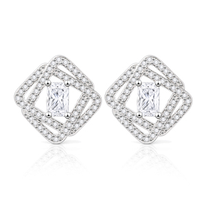 Vente directe usine – Boucles d'oreilles clous en argent sterling 925 avec zircon cubique taille émeraude éblouissant, plaqué rhodium, pour femmes et jeunes filles, idéales pour fêtes et cérémonies - Product Image 1