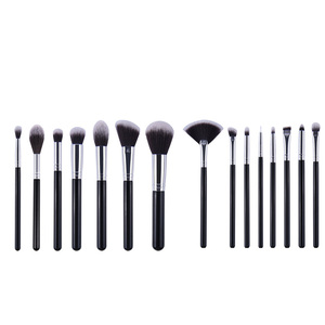 ชุดแปรงแต่งหน้าขนสังเคราะห์สีดำ 15 ชิ้น ด้ามไม้ แปรงพัด แปรงทาอายแชโดว์ อุปกรณ์เครื่องสำอาง รับทำโลโก้ - Product Image 5