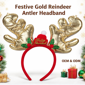 Nouveauté Décorations de Fête <span class=keywords><strong>Noël</strong></span> et Nouvel An Bandeau en PVC Doré avec Bois de Renne Confortable Accessoire Cheveux Festif - Product Image 1