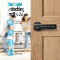 Expédition rapide WiFi serrure de porte électrique intelligente mot de passe d'empreinte digitale levier de poignée de porte numérique en aluminium pour l'utilisation de portes en bois en aluminium