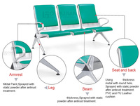 Terminal de bus de l'aéroport 3 places en métal chaise publique poutre banc