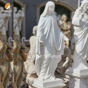 真人大小手工雕刻白色大理石复合天主教大理石玛丽雕像户外宗教