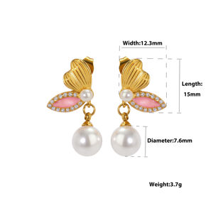 Pendientes de Moda con Forma de Mariposa en Acero Inoxidable Chapado en Oro de 18K para Mujer, Diseño Dulce y Lujoso, Regalo Ideal - Product Image 6
