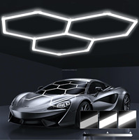 Lampe de garage et d'atelier LED hexagonale améliorée, 3 niveaux de luminosité réglables, super lumineuse, étanche IP65, portable, 14 grilles, éclairage d'atelier AC
