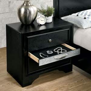 Modern Luxury DB 3-Drawer Wooden <b>Nightstand</b> with Pewter Knobs Black Pine for Apartment Hospital Featuring Wireless Charging - Product Image 4