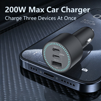 Chargeur de voiture USB C Premium 200W, double port PD Type C 100W, adaptateur allume-cigare à charge rapide USB avec indicateur LED