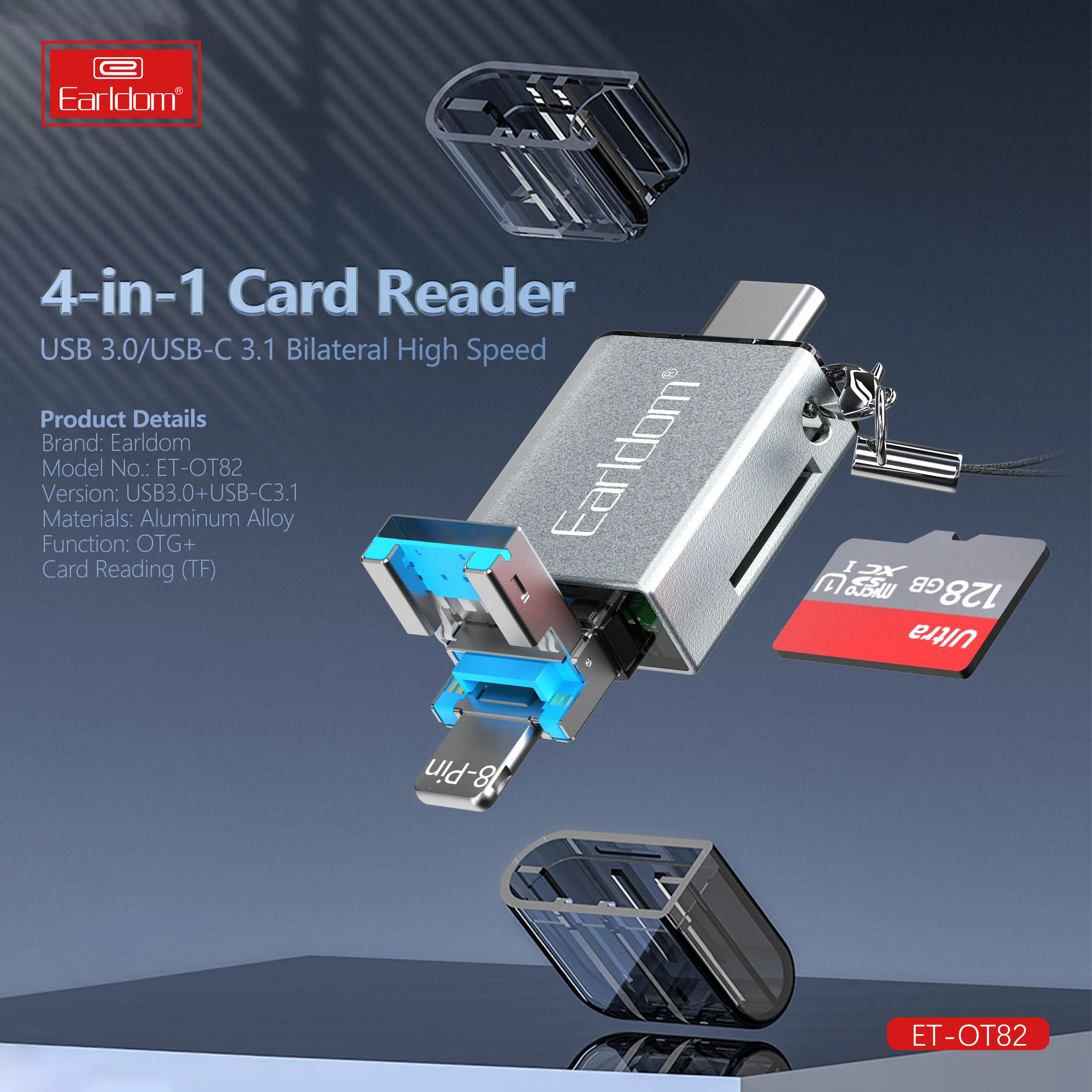 קורא כרטיסים מסוג Earldom C 8-Pins / USB3.0 ל-USB-C3.1 מתאם עבור מצלמת טלפון נייד של Huawei Xiaomi סמסונג