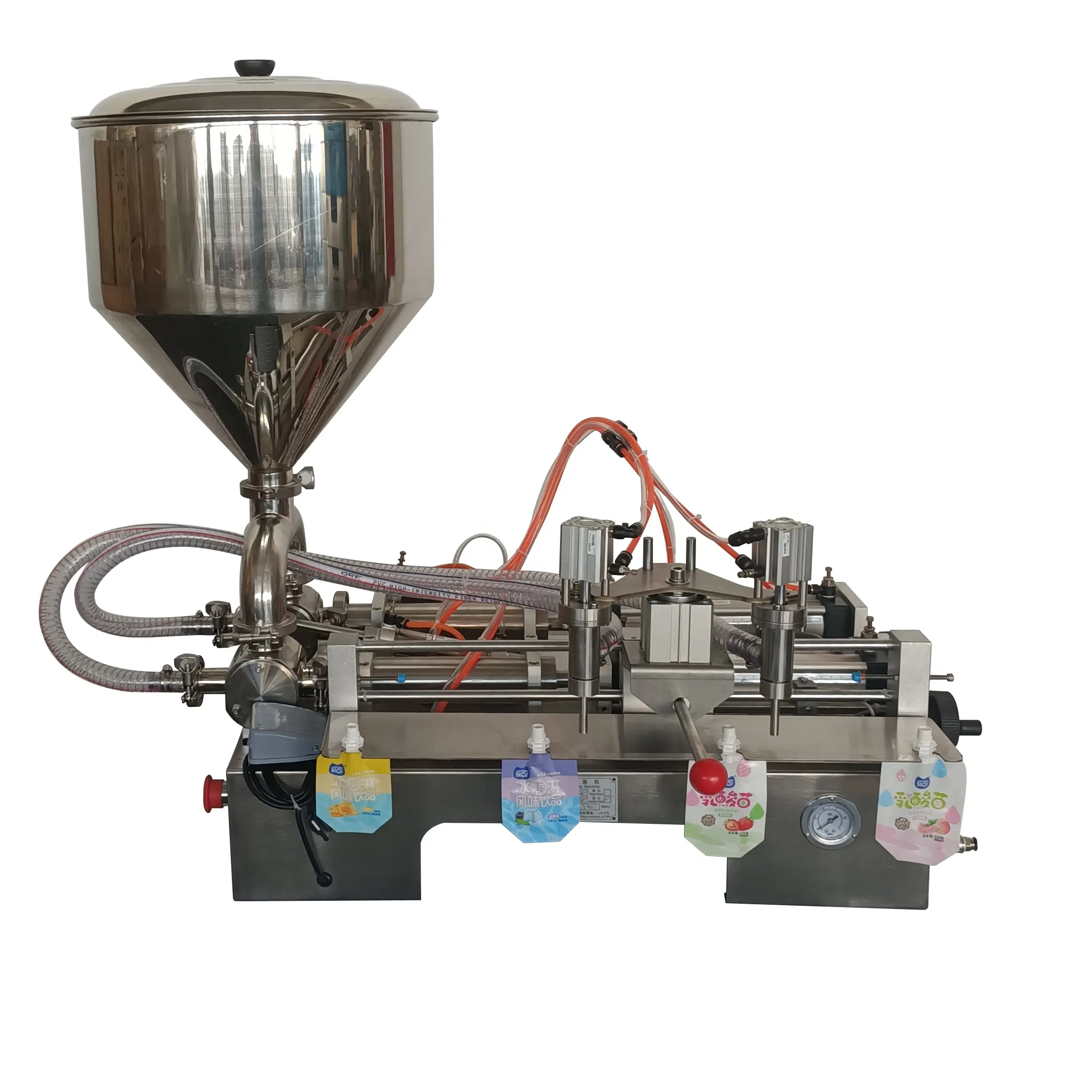 ماكينة شبه آلية أفقية لتعبئة السوائل والكريم والمربى والزجاجات 0.4-0.6 ميغاباسكال، ماكينة إعداد الزجاجات الزجاجية، ماكينة تعبئة البيرة