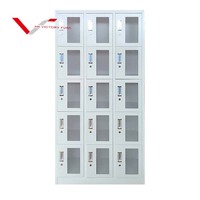 Casier de gym ventilé en acier laminé à froid durable, armoire de rangement en métal perforé à 15 portes pour salle de sport