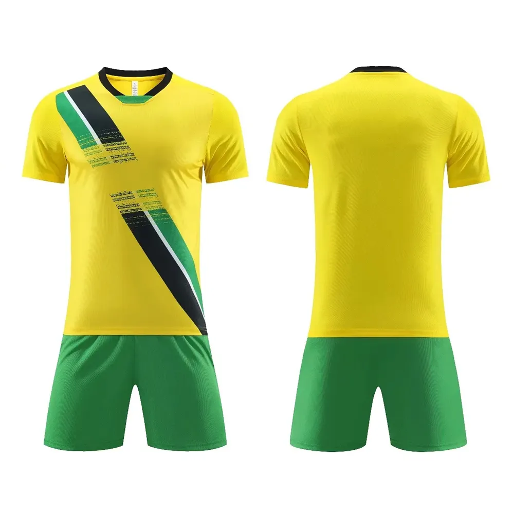 Setelan seragam sepak bola warna kuning kualitas tinggi kaus sepak bola klub olahraga polos klasik kustom pria