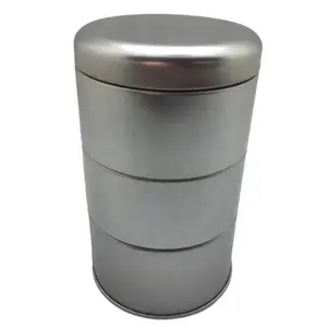 factory customise printed candy gift spice tin can packing round set 3 4 Layer stackable tea tins box with airtight lid for sale