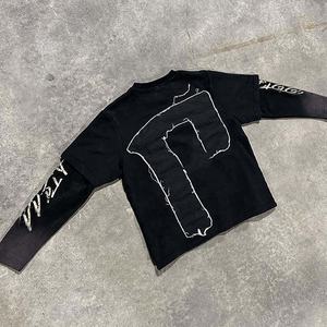 T-shirt graphique personnalisé avec double couche Boxy manches longues T-shirts sérigraphiés DTG en coton lourd pour hommes-Design vierge - Product Image 4