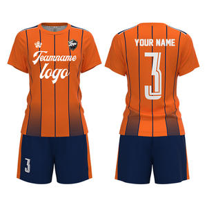 女子サッカーウェアジャージーカスタマイズ半袖Tシャツサッカージャージトレーニングチームユニフォームストライプセット - Product Image 1