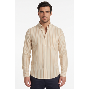 Camisa de Vestir a Rayas para Hombre, Manga Larga, Popelina de Algodón, Estilo Casual Elegante, Antiarrugas, 140g, Impresión Serigráfica - Product Image 3