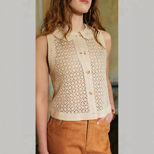 Chaleco Camelia para Mujer, Blusa Vintage de Ganchillo 3D, Camisa sin Mangas con Cuello Peter Pan - Product Image 1