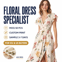 Robe Midi Florale Fabricant OEM ODM Fournisseur de Marque Privée Boutique Manches Volantes Col en V Viscose Robe Tendance Éditoriale