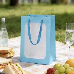 Bolsas de Papel Personalizables con Logotipos Impresos, Ventana Transparente de Plástico, Asa Portátil, para Ramos de Flores y Regalos - Product Image 6