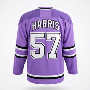 Maillot de hockey sur glace violet à col en V, manches longues, logo personnalisé sublimé, taille et couleur au choix, respirant, coupe classique, fabriqué en usine pour adulte - Product Image 2