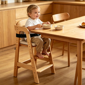 Silla de comedor infantil de madera, taburete alto familiar para bebé, silla de comedor de madera maciza, silla de crecimiento amplia y elevable - Product Image 3