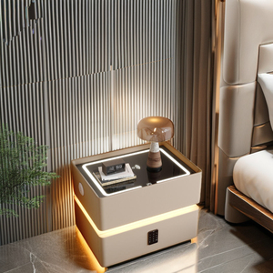Mesita de noche inteligente Simple y moderna, mesita de noche inteligente para dormitorio de lujo, armario de almacenamiento de madera maciza con cerradura
