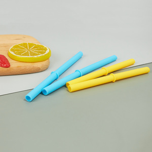 Silicone <b>Straws</b> 7 Inch Straight <b>Reusable</b> For Milk Tea Coffee Juice Drinks Cola Yellow Sky Blue - Product Image 3