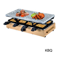 Elektrischer Bambus-Stil 8-Personen rauchfreier Raclette-Party-Grill mit Antihaft-Grillplatte 1200 W