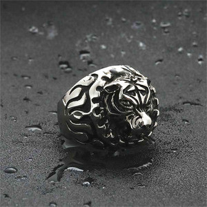 Bague Tigre pour Homme en Acier Inoxydable Argenté Style Rétro Punk Design Géométrique Animal Bijou Cadeau 26049 - Product Image 2