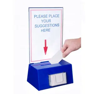 Acrylic Suggestion Collection Charity Boxes Donation Ticket Ballot Box with Sign Holder Lottery Box with Business Card Pocket