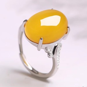Elegant Oval Simulated Jade Green Chalcedony Open Ring Women Vintage Adjustable Jewelry Gift Bezel Setting - Product Image 3